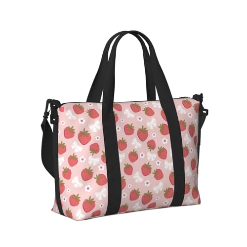 Laptop Tote Bag for Women Work - Cute Strawberry Bow Tie Gym Bag for Women Men, Personal Item Crossbody Travel Bags Carry On, Overnight Weekender Bags for Women Travel