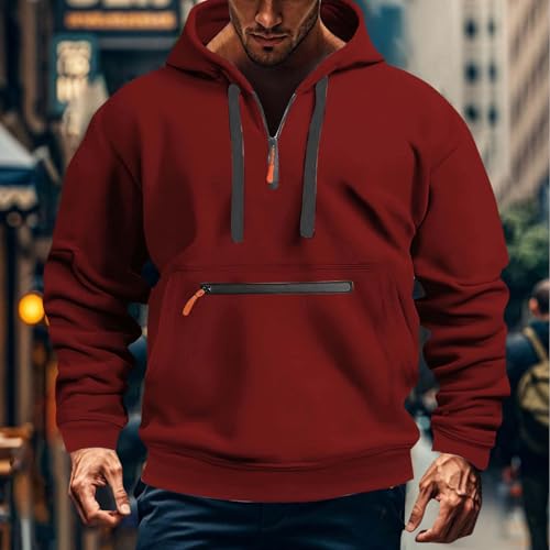 Men's Hooded Sweatshirt for Spring and Autumn Quarter Zip Hoodie Sweatshirt with Pockets Long Sleeved Fall Outfits2
