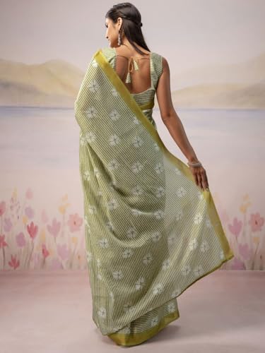 Image of Satrani Women's Silk Printed Ready To Wear Saree with Unstitched Blouse Piece