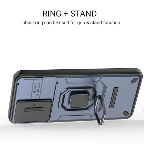 Image of Kapa Armor Slider Back Cover for Oppo K13 5G | Inbuilt Ring + Camera Slider Shockproof Lens Protection Bumper Back Case (Blue)