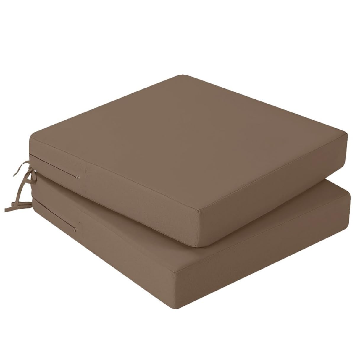 Hiseng Outdoor Sitzkissenbezug 2er Set Wasserdicht Volltonfarbe Terrasse Gartenpolster Ersatzbezug mit Reißverschluss, Wetterfest Sofabezug für Terrassenstuhl, Gartenmöbel (Hellbraun,55x55x8cm)