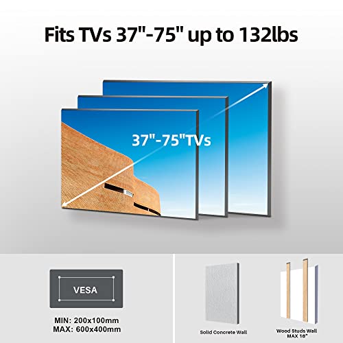 Full Motion Tv Mount, Usx Mount Tv Wall Mount For Most 37-75 Inch Tvs, Holds Up To 132Lbs, Max Vesa 600X400Mm, Swivel Tv Mount Bracket With Dual Articulating Arms Tilt Rotation Fits 16" Wood Stud #TOP5