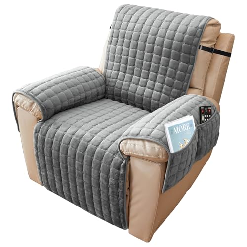 Housses de Protege Fauteuil avec Poches et Élastique, Housse de Fauteuil Relax Electrique Antidérapant, Housses de Canapé, Lavable, Gris Foncé, 1 Place(53...