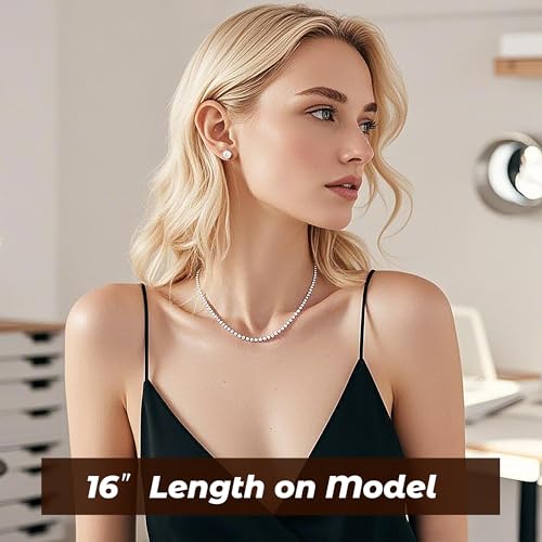 4mm Tennis Necklace for Women - 18K White Gold Plated Hypoallergenic, Round 5A Cubic Zirconia Faux Diamond Tennis Chain, 16/18/20/22 Inch for Men and Women4
