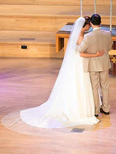 Ursumy Bride Wedding Veil Long Cathedral Veil Drop Veil Simple Soft Tulle Bridal Veils Single 1T/1 Tier (White) #TOP5