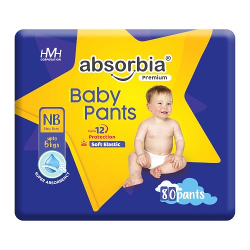 Image of Absorbia Jumbo Baby Pant Diaper Newborn (XS) 0-5 Kg, 160s x Pack of 2 | Up to 12Hrs Protection | Cottony Soft Comfort for Sensitive Skin | Wetness Indicator | Super Absorbant core | Wider pee distribution