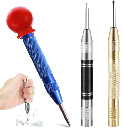 Consejos para Comprar Punzones los mejores 5. 47 MMSZHL Punzón Central Automático, Punzonadora Automática, Resorte de Acero y Latón, Mango Cromado, Impacto Ajustable, Para Metal, Vidrio y Madera, para Marcado, Perforación...