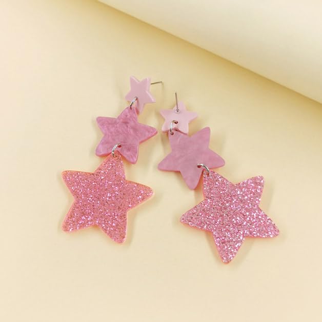 2Pairs/Set Acrylic Star Pentagram Dangle Earrings Y2k Party Fashion Jewelry 70s 80s Neon Star Earrings for Women4