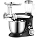 Mieszadło kuchenne, 3 w 1, w pełni automatyczne mieszadło do żywności, z 4 litrową misą elektryczną ze stali nierdzewnej, 6-biegowy system mieszania planetarnego, ustawienia 1000 W, mikser i przetwarzacz żywności, kolor czarny