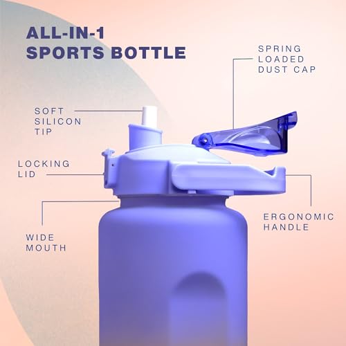 Image of United Colors of Benetton 3-in-1 Water Bottle Set, 2000ML + 750 ML + 300 ML Assorted Bottles, Leakproof Reusable Drinking Bottles with Multi-Lid Options, Durable Sports /Gym /Travel Bottle