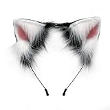 Izemisonico 手作り猫耳 カチューシャ 狼耳 獣耳 ブラック＆ピンク コスプレ ハロウイン仮装 道具 変装 モコモコ 動物コス 文化祭 学園祭 お遊戯 仮装 仮装舞踏 イベント パーティー 撮影…