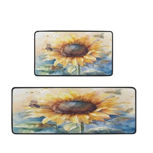 Tapetes de cocina antideslizantes e impermeables con diseño de girasoles acuarela Mexpekil 2