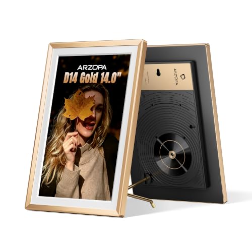 ARZOPA Metal Digital Picture Frame 14 Inch Free Cloud Storage No Subscription FHD IPS Anti-Glare Touchscreen Load Photos Videos from Phone Exquisite Decoration Ideal for Gifting - D14 Champagne Gold