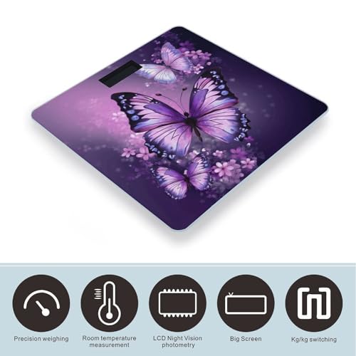 Báscula de baño digital con arte mariposa púrpura 400 lb miniatura 3
