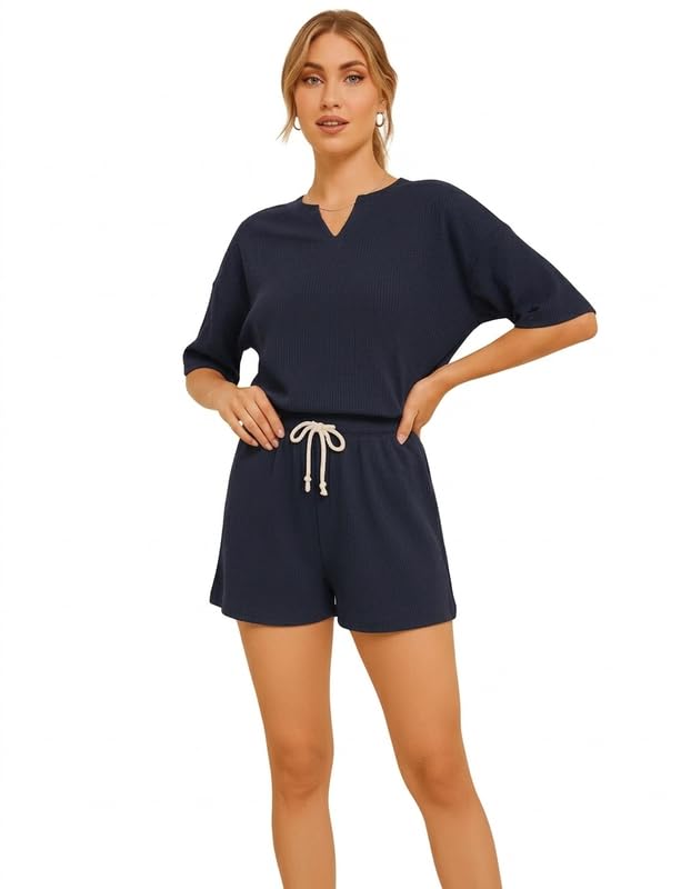 Image of KSHS Women Cotton Night Suit Top & Shorts Set | Loose Fit Printed Nightwear Co Ord Set Stylish Western | Soft Breathable Sleepwear Shorts with Pocket for Women