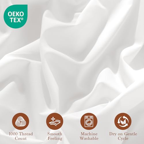 Image of 100% Egyptian Cotton Sheet Set 4 Pcs King Size Sheets 1000 Thread Count Breathable Soft Bedding Set Fitted Sheet with 16 inch Deep Pocket (King, White)