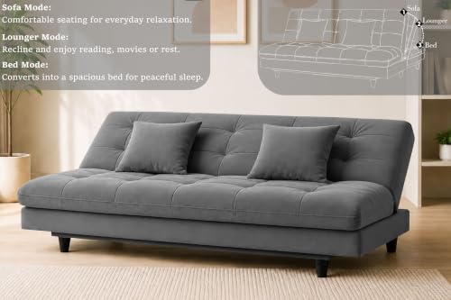 Image of Los Angeles Modern Convertible Futon Sofa Bed, Tufted Upholstered Folding Couch with Adjustable Backrest, Space Saving Sleeper Sofa for Living Room, Apartment, Office, Dorm & Guest Room - Grey
