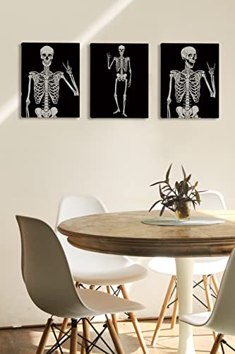 Gothic Skull Canvas Wall Art Prints,Gothic Skeleton Rock And Roll Victory Hippie Okay Posing Paintings Prints,11X14 Inches Artwork Set Of 3 For Gothic Themed Decor Bedroom Living Room Home Decorations Posters & Prints #TOP5