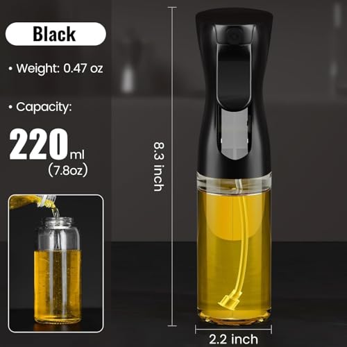 Image of Olive Oil Sprayer for Cooking, Glass Dispenser Bottle Spray Mister, Refillable Food Grade Vinegar Spritzer Sprayer for Air Fryer, Salad, Baking, Grilling, Frying (200ML Oil Sprayer)