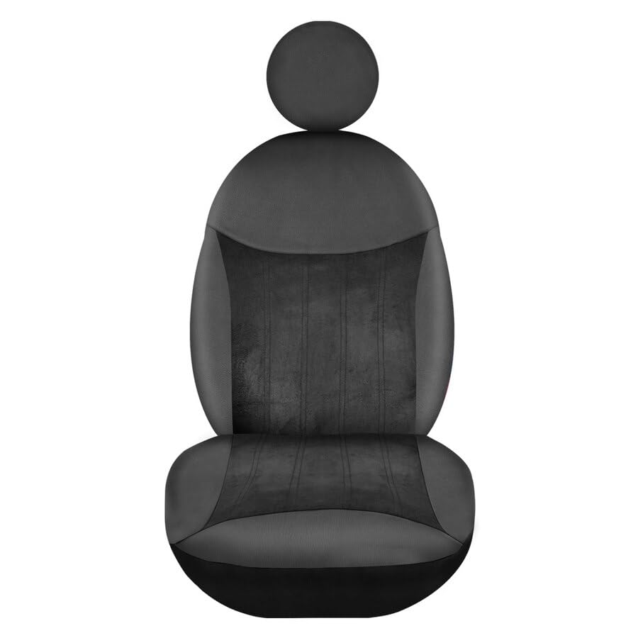 Norris F500-LUX Set Coprisedili su Misura per Fiat 500 2007-2020 Anteriori e Posteriori | Nero | Pelle Sintetica | Lavabile | Airbag | Schienale Divisibile | Protettori da Macchie e Peli di Animali