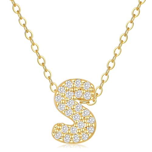 Viromy Colliers Avec Initiale En Zircone Pour Femmes Colliers Avec Pendentif En Forme De Lettre S Plaqués Or 14 Carats Cadeaux d'Anniversaire Ou De...