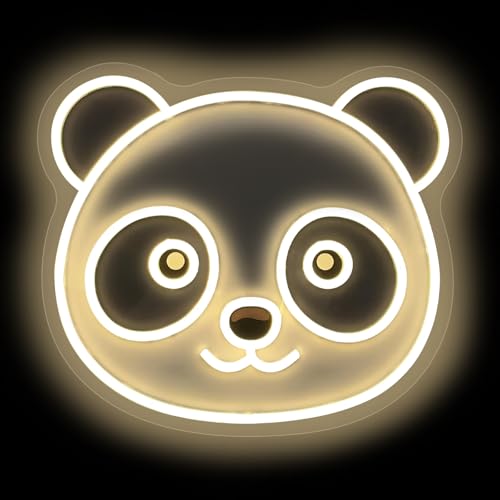 Image of Panda Neon Sign Cute Bear Led Light UV Print Sign Home Wall Decor Personalized Gift Birthday Gift Panda Dimmable Neon Art, 14.8 inchx13 inch