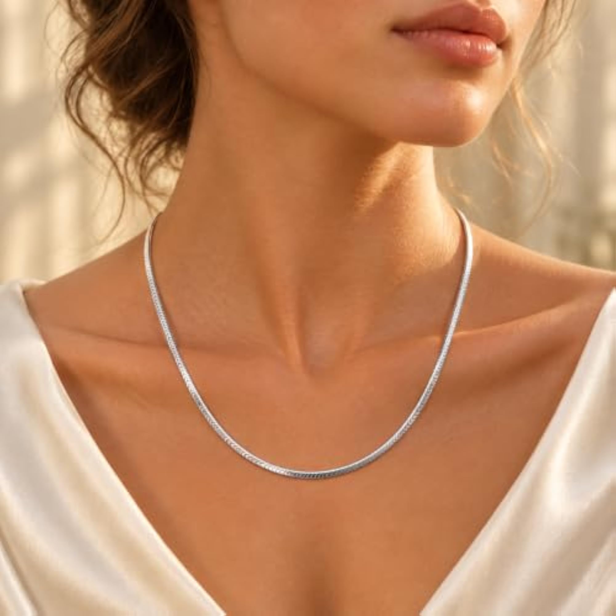 Unisex 925 Sterling Silver Rhodium Plated Chain Necklace