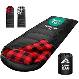 MEREZA Sleeping Bag for Adults & Kids 3-4 Season Warm & Cold Weather, Lightweight Cotton Flannel XL Sleeping Bag with Pillow for Big and Tall Men Camping Hiking Backpacking