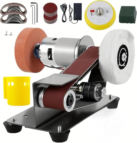 3 In 1 Mini Belt Sander, 15° Tilt & 7 Speed Adjustable Electric Belt Grinder for Knife Making,...