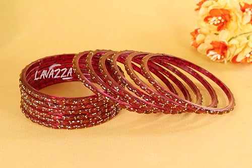 Image of LAVAZZA Raindrop Glass Bangles Set For Women & Girls with Zircon Diamond Stone & Beads | Trendy Transparent Crystal Glass Bangles | Fancy Kanch ki Chudi Set | Bangles for Wedding, Party- Set of 12