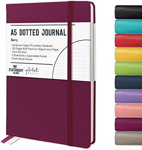 Stationery Island Notatnik w kropki A5 - jagoda - Bullet dotted Journal w twardej okładce - 180 stron - gruby papier premium 120 g/m² Bullet kropki Journal
