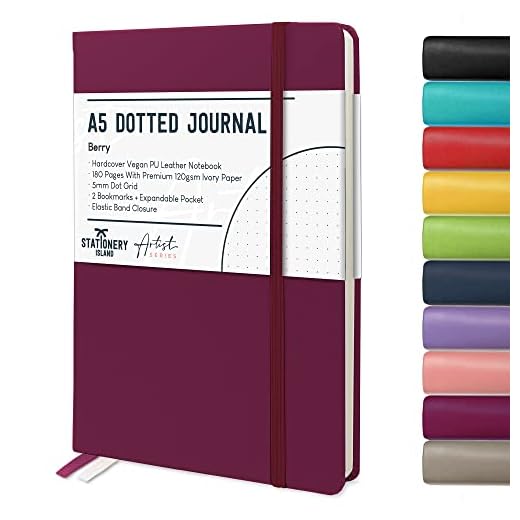 Stationery Island Cuaderno Punteado A5 Notebook Baya - Libreta A5 Bullet Dotted Journal Puntos de Tapa Dura Con 180 Páginas 120gsm Papel para Notas, Planificación, Estudio, Viajes, Diario