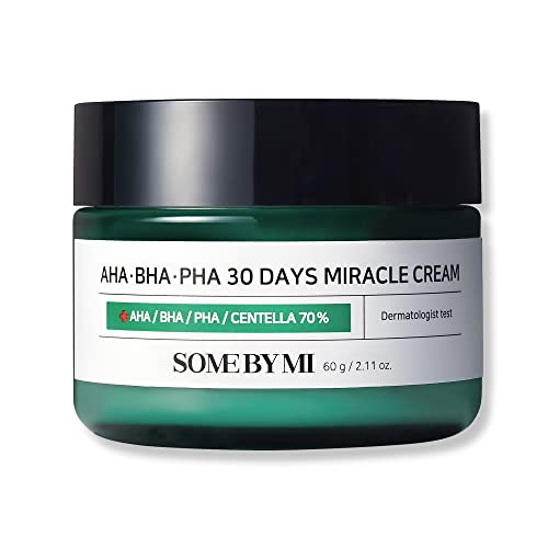 SOME BY MI AHA BHA PHA 30 Days Miracle Cream – 2.02Oz, 60ml – Made from Tea Tree Water for Sensitive Skin – Mild Face Moisturizer for Skin Calming and Soothing – Pore and Sebum Care – Korean Skin Care
