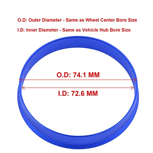Image of 72.6 to 74.1 Hub Centric Rings (Pack of 4) Aluminium Alloy Wheel Center Rings Hubrings 74.1 to 72.6 ID=72.6mm OD=74.1mm