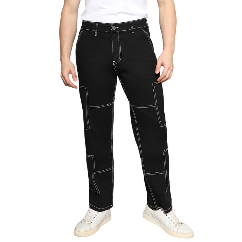 Image of CAHOOT Men's Stitched Cargo Denim Jeans for Casual Wear | Dark-Wash | 5 Pocket | Button Closure | Denim Jeans Crafted with Comfort Fit for Everyday Wear