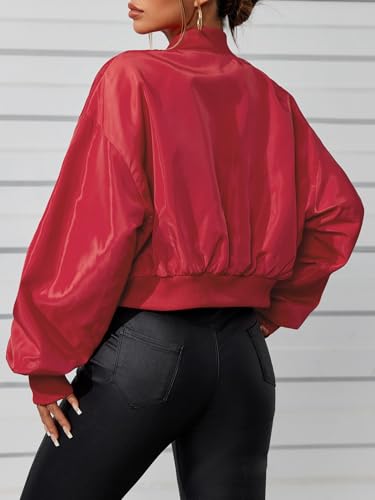 Verdusa Women's Cropped Bomber Lightweight Jacket Long Sleeve Zip Up Outerwear2