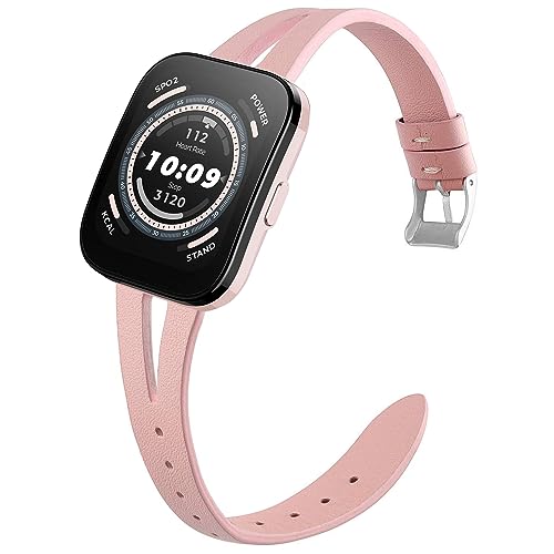 Bracelet de rechange fin en cuir rose montre connectée Amazfit Bip 5
