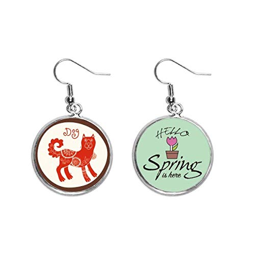 Pendientes de perro del zodiaco chino rojo para año nuevo y festival de primavera