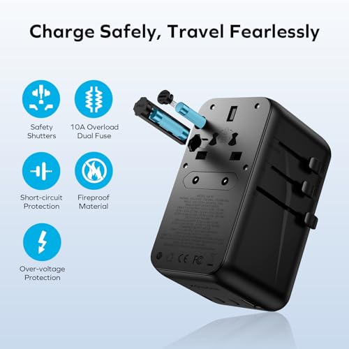 Image of MOMAX 5-in-1 Universal Travel Adapter, GaN 140W International Power Adapter, 3 USB-C PD Fast Charging & 1 USB-A QC, 1 AC, All-in-one International Plug Adapter for Travel European UK AUS JP