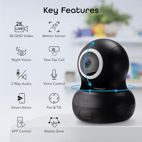 Image of Geeni Sentinel Smart 2K Indoor Security Camera with Auto-Tracking - Dual-Band 2.4GHz & 5GHz WiFi, 2K HD Video, App & Voice Control, Motion Detection, Black