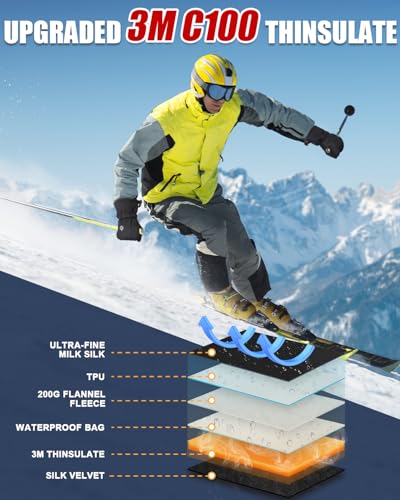 Rigwarl Ski Gloves For Men Women, Waterproof Winter Gloves Made With 3M Thinsulate Insulation, Waterproof Touchscreen Gloves With Anti-Slip Pu Palm Zipper Pocket For Snowboard Snowmobile And More Snowsports thumb #1