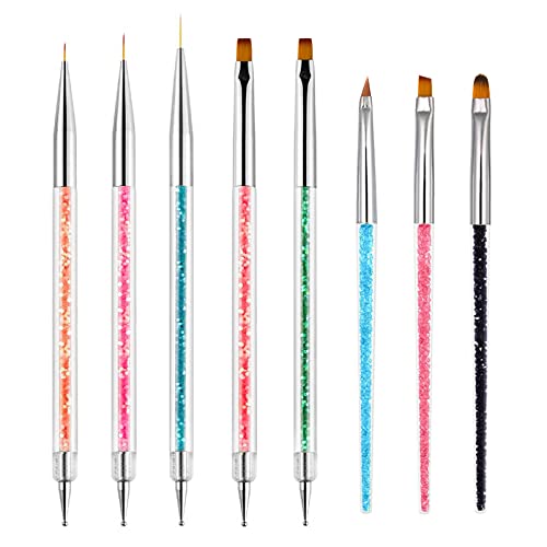 Function Nail Brush for Dotting Drawing Nail Art Brushes Painting Tools Liner Design Nail Art with Glitter Handle