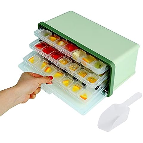 Cresitch Ice Cube Tray, Ice Cube Trays with Lid and Bin, 3-Pack Ice Cube Molds, Ice Trays for Freezer Easy Release with Lid (Green,27.5x13x11cm) Cover