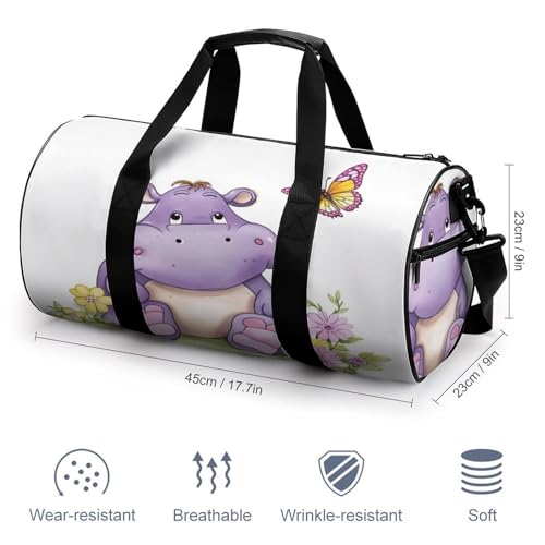 Cylindrical Gym Bag,Butterfly And Hippo Sports Gym Bag,Workout Bags,travel Weekender Bag,Duffle Travel Bag for Men Women2