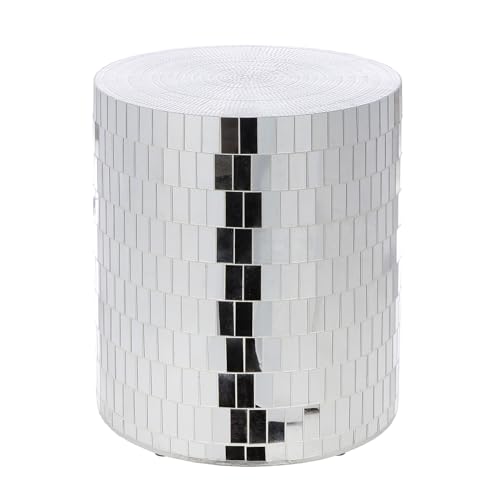 Casablanca Table d'appoint Disco - Fibre de Verre et Verre Miroir - Brillant - Argenté - Hauteur 45 cm x Ø 38 cm