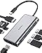 Produktbild AUKEY USB C Hub 8-in-1 mit 4K HDMI, Gigabit Ethernet, 3 USB 3.0, 100W PD-Aufladung und SD&MicroSD-Kartenleser USB C Adapter Aluminium für MacBook Pro/Air (Thunderbolt 3), Dell, HP