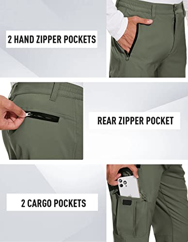 Puli Mens Pants Casual Hiking Cargo Hiking Pants Stretch Elastic Waist Lightweight Waterproof Breathable Pant Green #TOP3