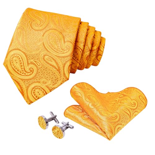 Image of 5PCS Mens Silk Designer Tie, Pocket Square, Cufflinks, Drilled Tie Ring and Lapel Pin Set for Wedding Groom Party