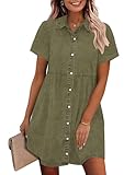 GRAPENT Denim Dress for Women Babydoll Tiered Short Sleeve Button Down Jean Shirt Dresses Army Green Teacher Denim Outfits Country Concert Baby Doll Dresses Petite X-Small Size 0 Size 2