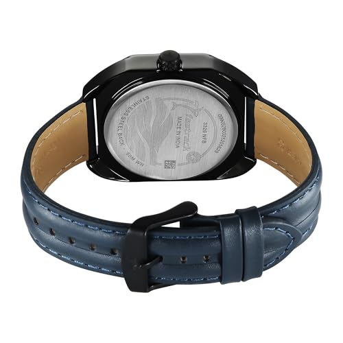 Image of Fastrack Analog Men Black Blue Oceanyx Quartz Shaped Dial Watch,Leather Material,Band-3326NL01